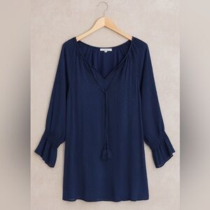 Mi Ami Large Navy Sheath Dress w/ Silver Thread Accents & Tie Neck -  Classic